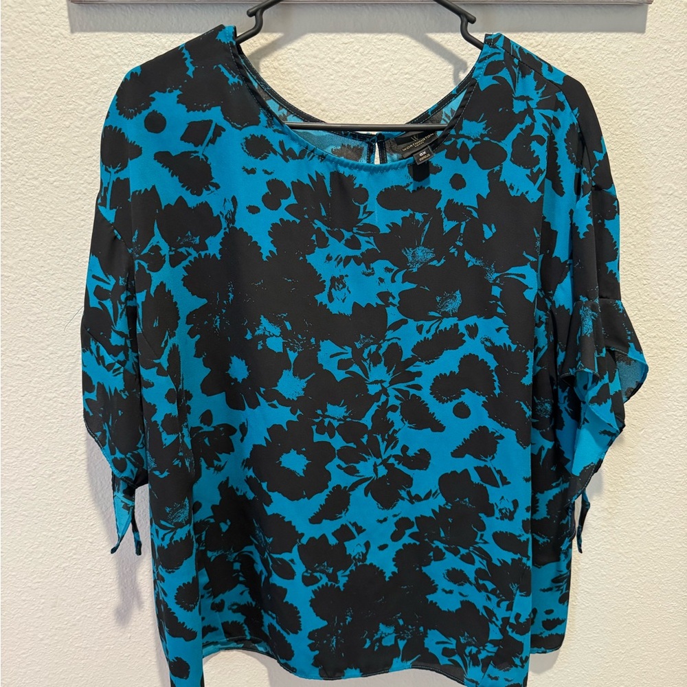 Worthington Black and Blue Floral Blouse